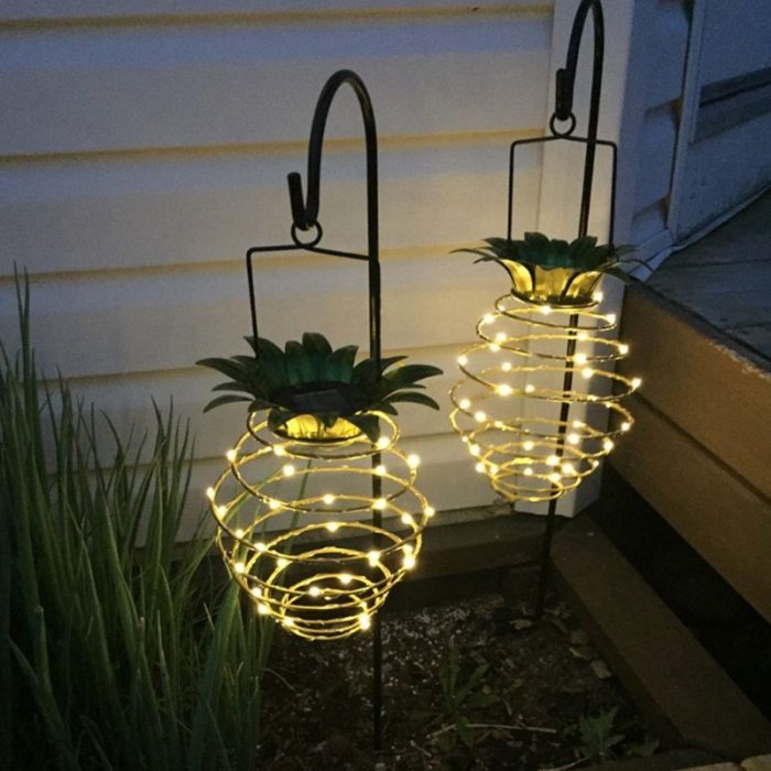 2 Pcs Solar Pineapple Lantern Outdoor Garden Hanging Tree Lights Solar Powered Spiriallights Warm White Handhold Garden Decorati