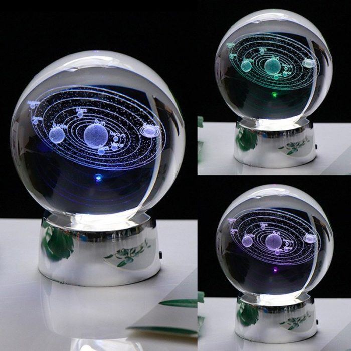 60MM LED Light Laser Engraved Solar System Ball 3D Miniature Planets Model Sphere Glass Globe Ornament Home Decor Gift