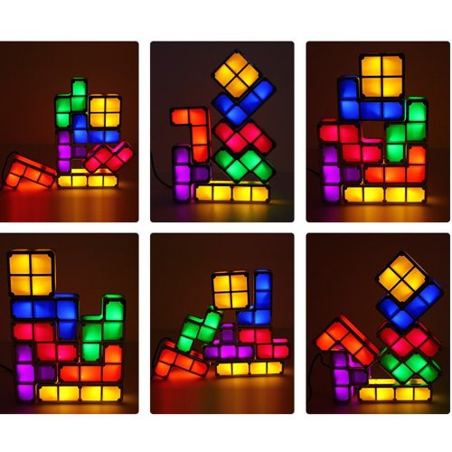 LED DIY Tetris Puzzle Light Stackable Desk Lamp Novelty Constructible Block Night Light Retro Game Tower Baby Colorful Brick Toy