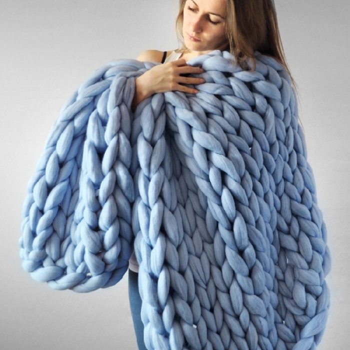 AngellWitch Fashion Handmade Custom Gifts Handmade Chunky Knit Blanket Winter Soft Warm