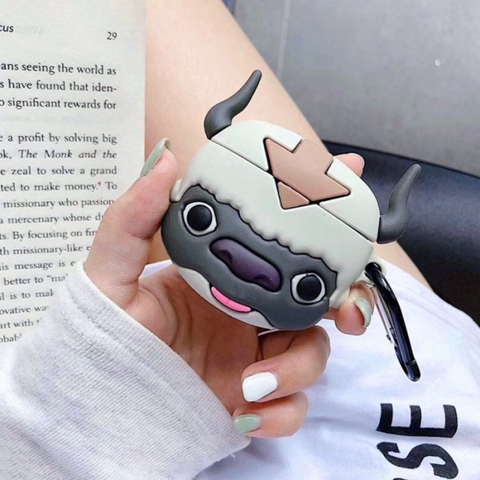 Cartoon Caw Anime Avatar Appa Silicone Protect Antishock Cover For AirPods 1/2 Generic Charging Case with Carabiner