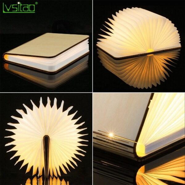 LED Book Lights Portable USB Recharge Magnetic Foldable Wooden Night Light Reading Desk Lamps Creative Novelty Gifts Home Decor