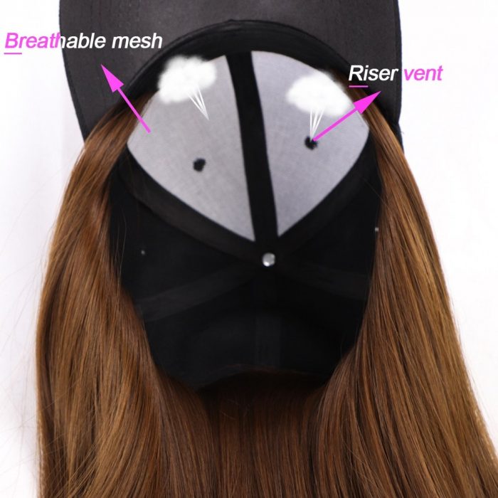 Long Synthetic Baseball Cap Hair Wig Natural Black / Brown Straight Wigs Naturally Connect Synthetic Hat Wig Adjustable For Girl
