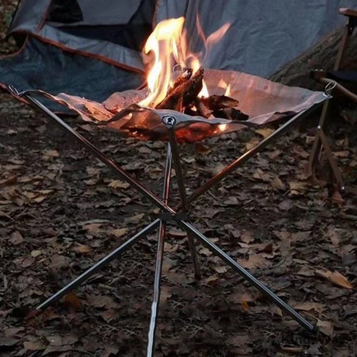 Portable Outdoor Fire Pit Camping Stainless Steel Mesh Fireplace Foldable for Outdoor Patio