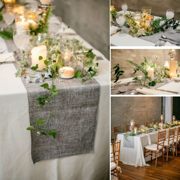 Hot Vintage Natural Burlap Imitated Jute Linen Table Runner Christmas Wedding Gray/ Khaki Table Runners Restaurant Table Decor