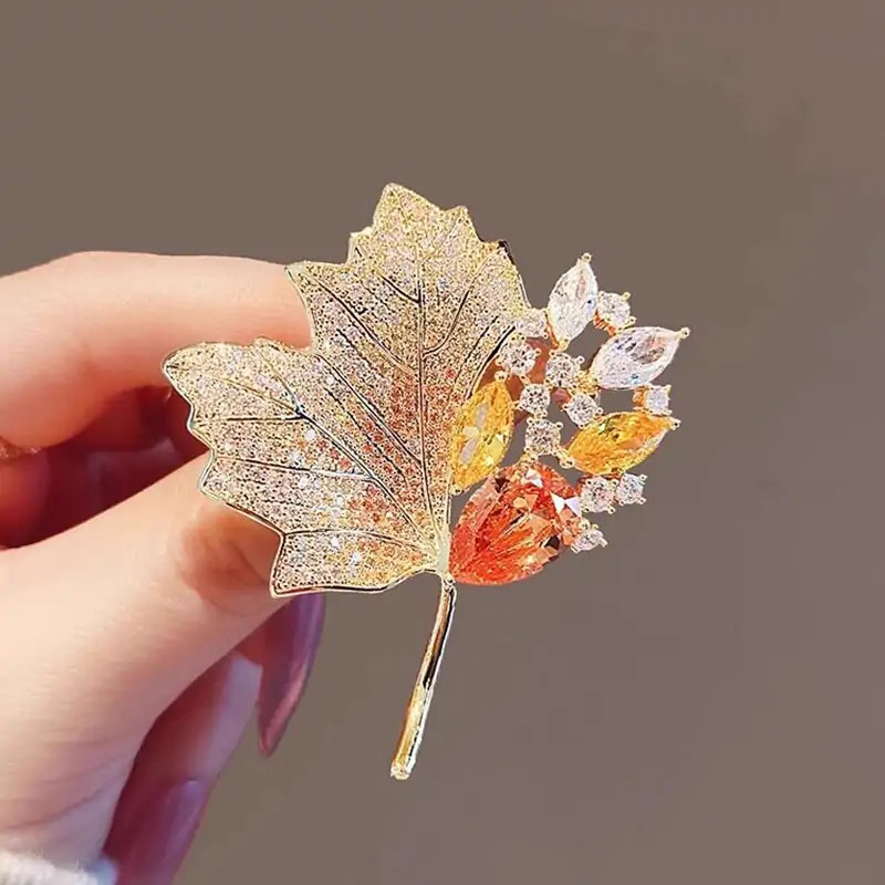 Maple Leaf Swarovski Crystal Heart Brooch-1 Maple Leaf Swarovski Crystal Heart Brooch
