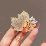 Maple Leaf Swarovski Crystal Heart Brooch-2 Maple Leaf Swarovski Crystal Heart Brooch