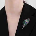 Pearl Peacock Feather Swarovski Crystal Heart Brooch
