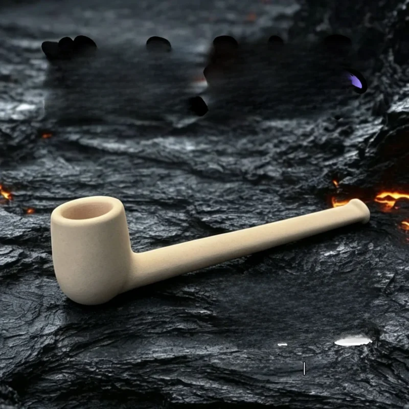 Handmade White Ceramic Clay Tobacco Pipe with Long Stem
