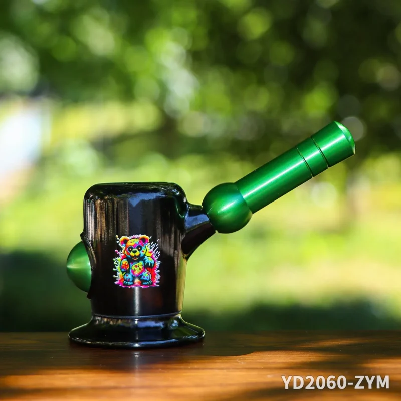 Portable Iridescent Glass Hookah Pipe with Aluminum Alloy Stem