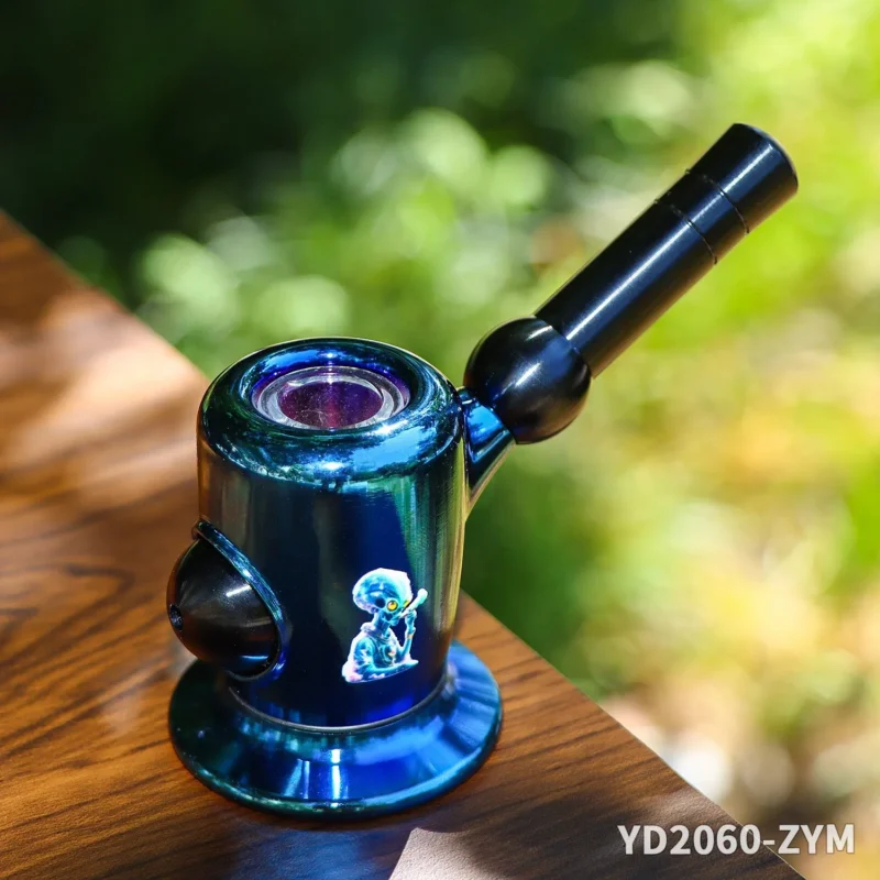 Portable Iridescent Glass Hookah Pipe with Aluminum Alloy Stem