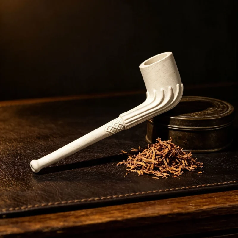 Victorian Vintage Shell Relief White Ceramic Clay Tobacco Pipe